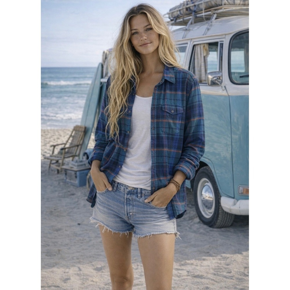 Paul Smith Shirt Medium Blue Plaid Flannel Men's Unisex Outdoors Beach Coastal - Picture 10 of 11